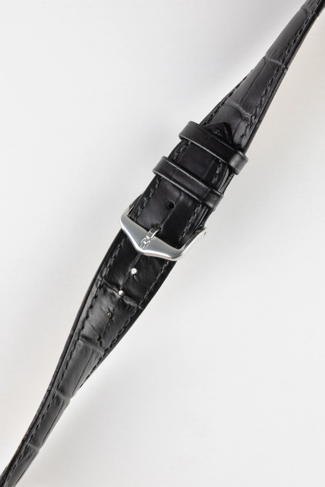 Hirsch DUKE Open Ended Alligator Embossed Leather Watch Strap in BLACK - Image 3