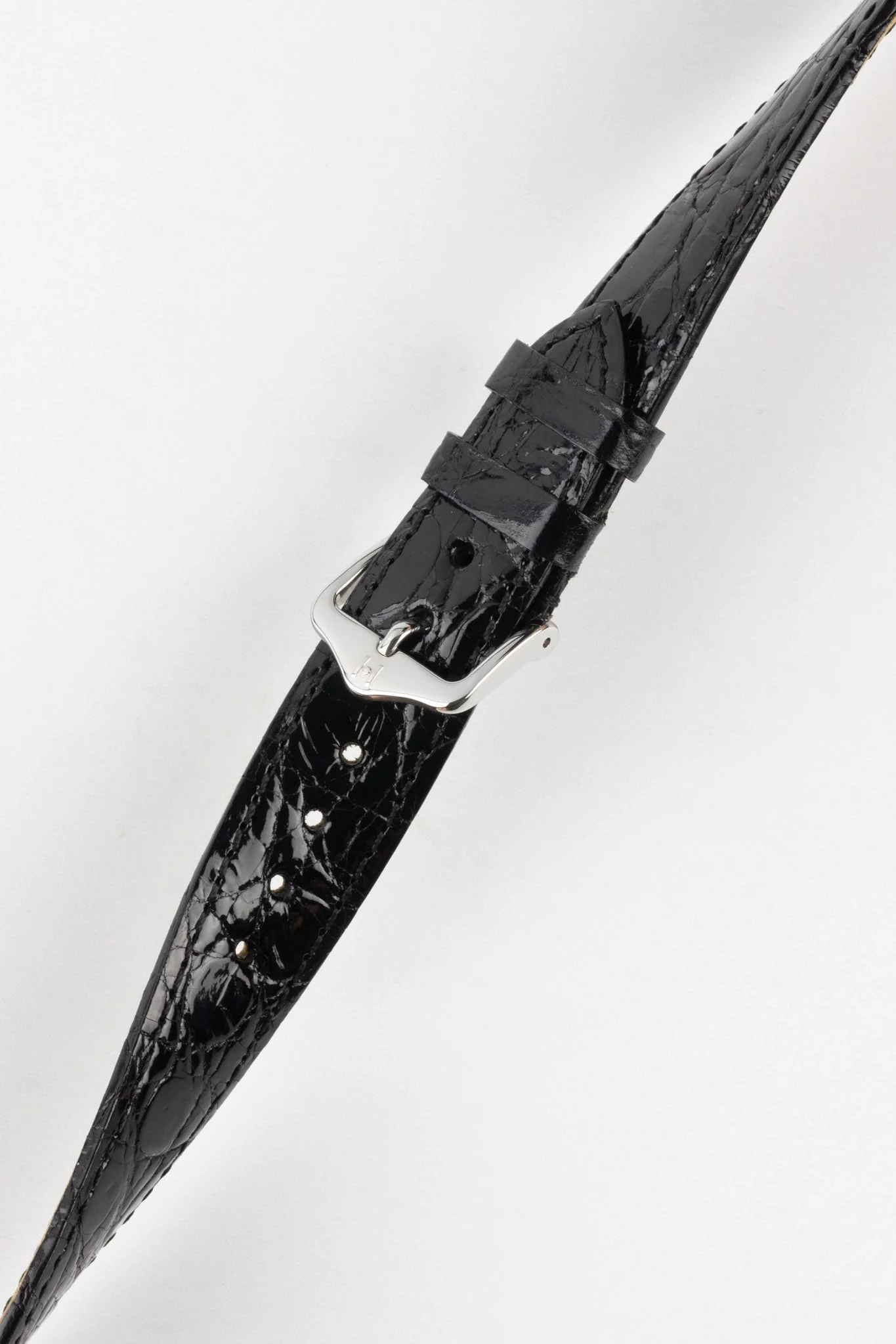Hirsch GENUINE CROCO Shiny Crocodile Leather Watch Strap in BLACK - Image 5