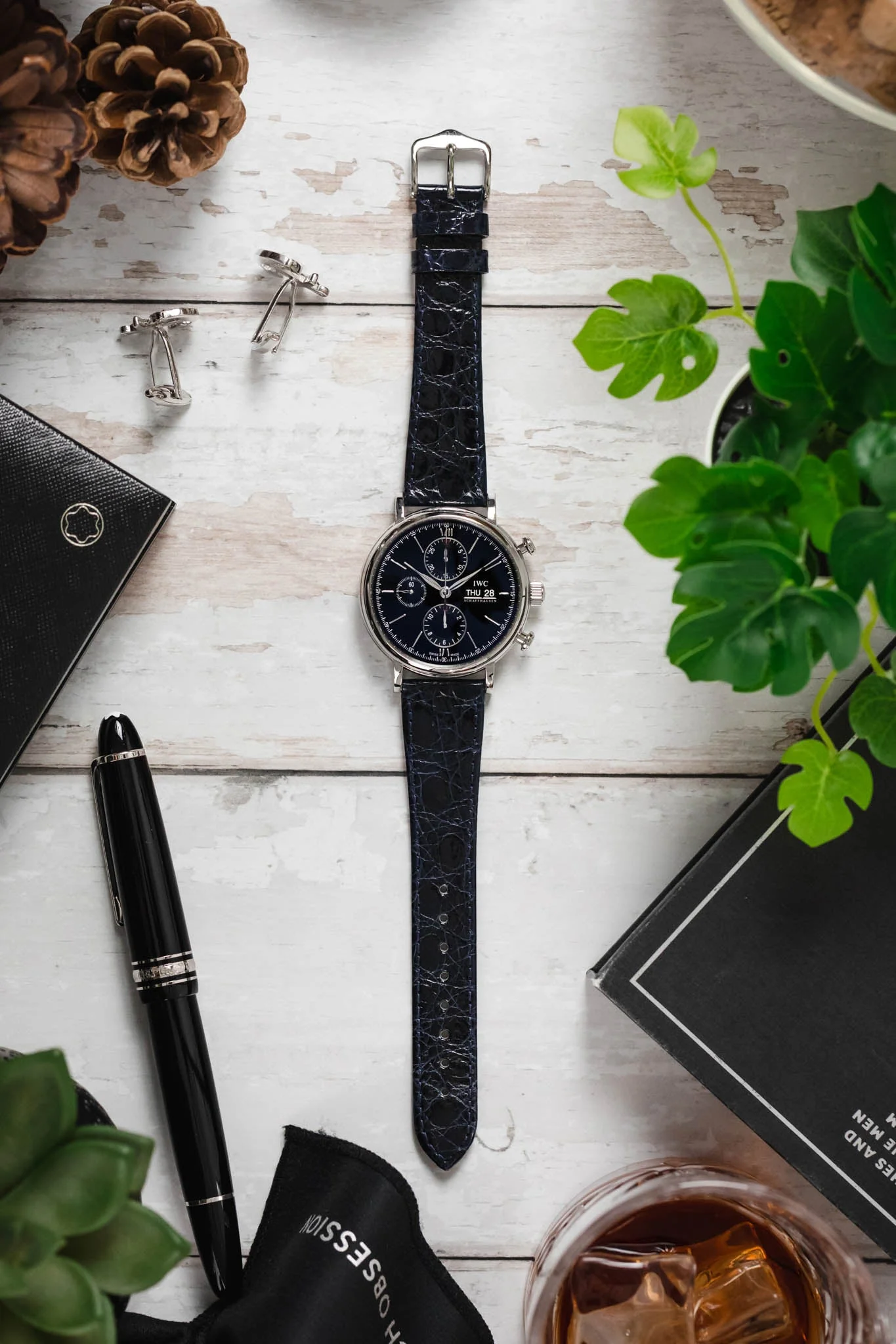 Hirsch GENUINE CROCO Shiny Crocodile Leather Watch Strap in BLUE - Image 6