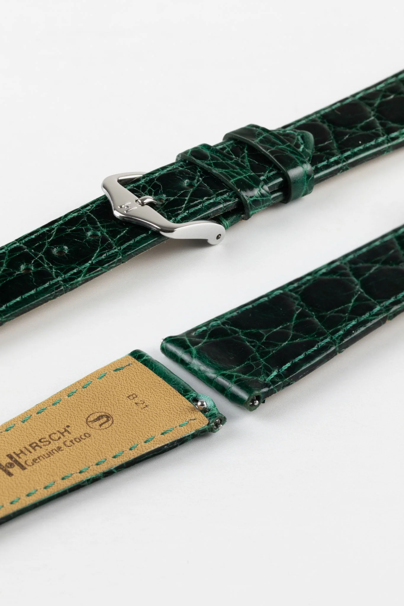 Hirsch GENUINE CROCO Shiny Crocodile Leather Watch Strap in GREEN - Image 7
