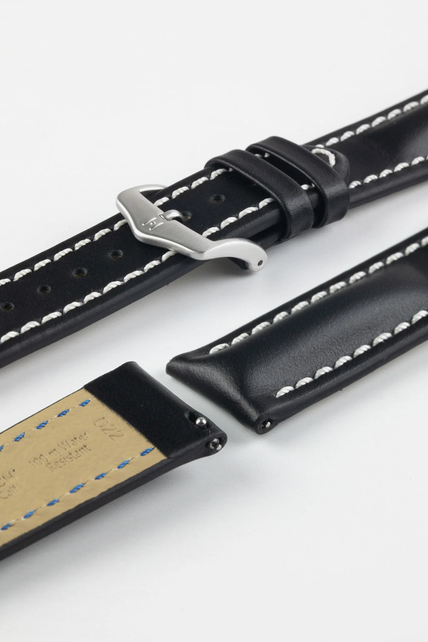 Hirsch HEAVY CALF Water-Resistant Calf Leather Watch Strap in BLACK/WHITE - Image 10
