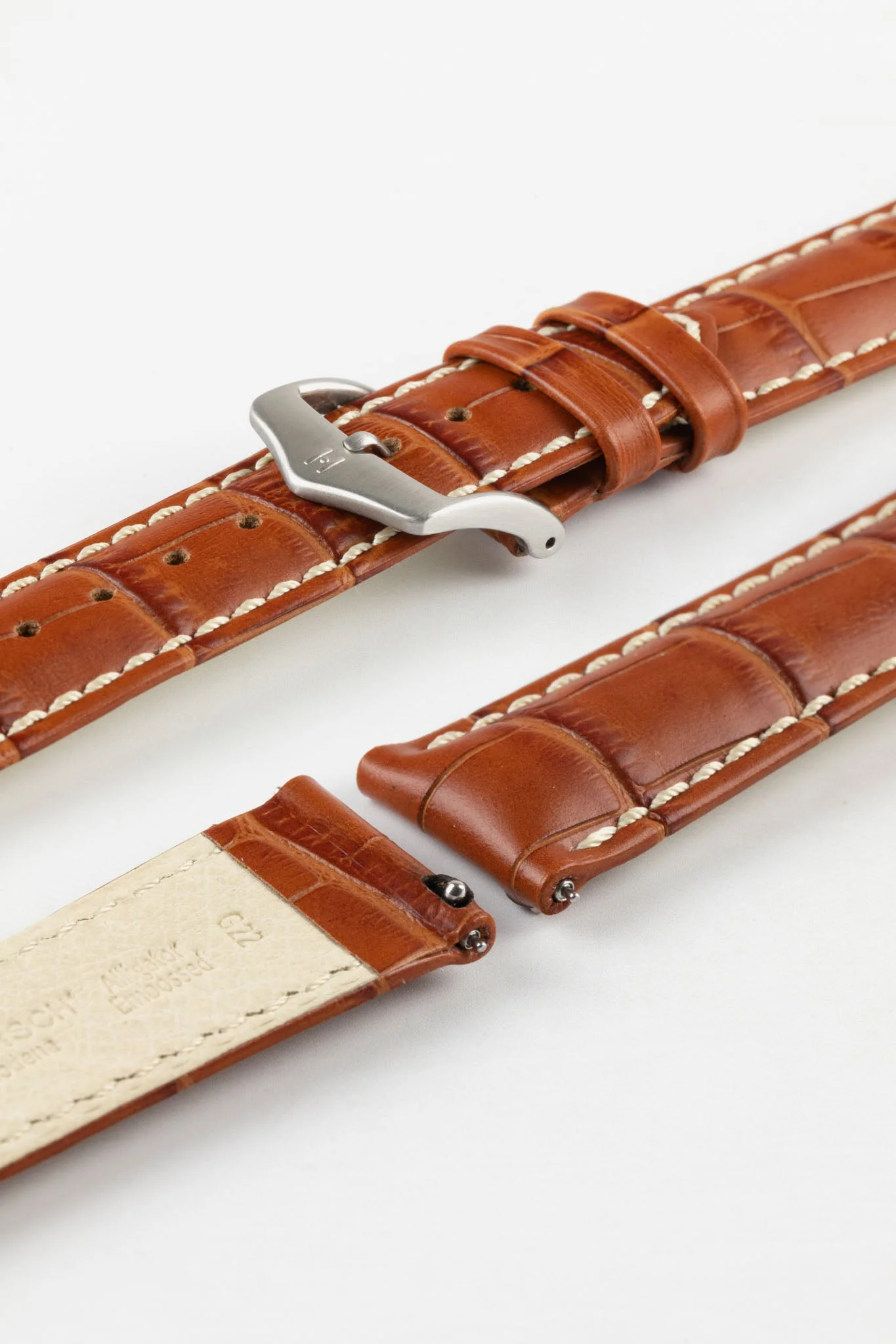 Hirsch MODENA Alligator Embossed Leather Watch Strap in HONEY - Image 10
