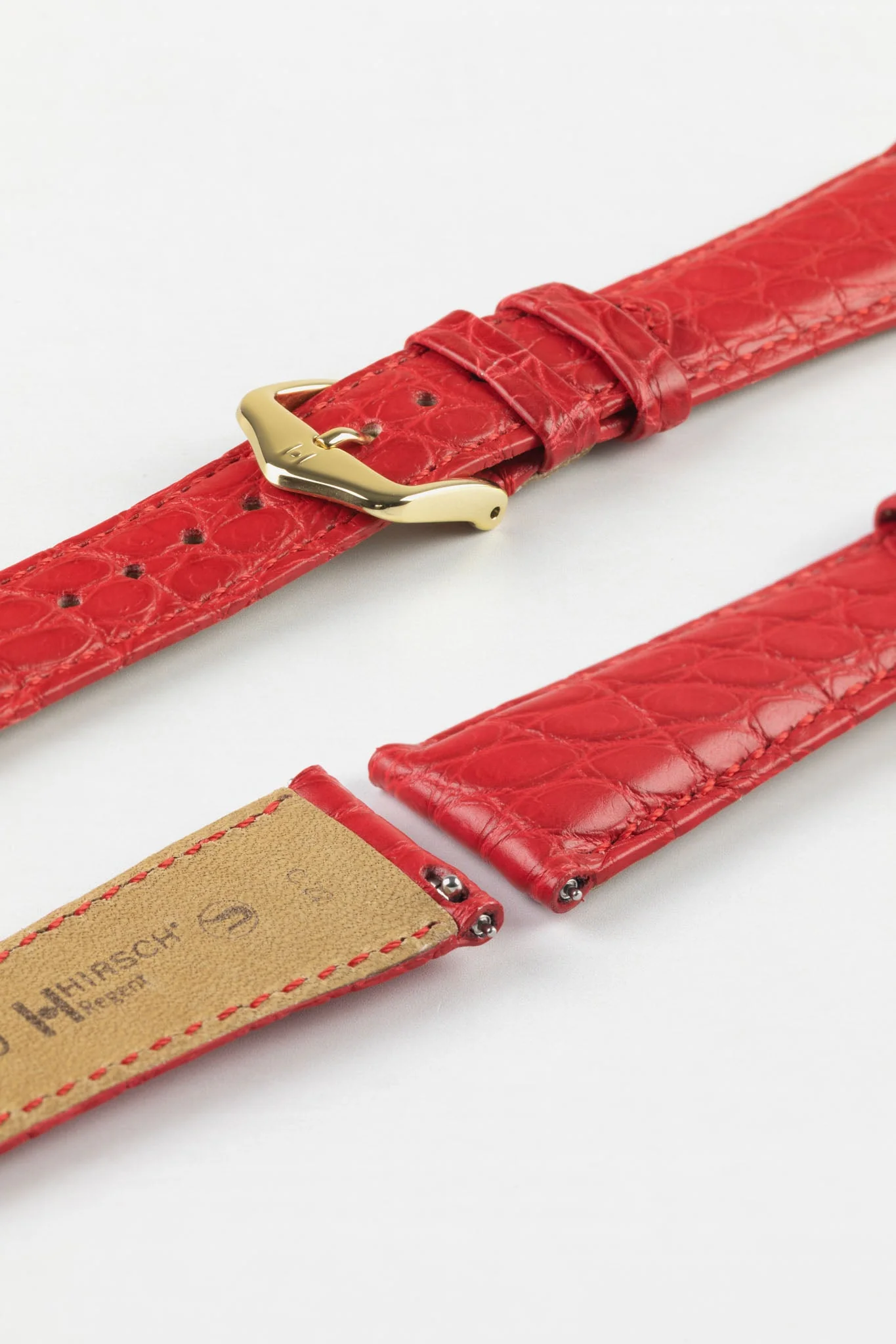 Hirsch REGENT Genuine Alligator Leather Watch Strap in RED - Image 8