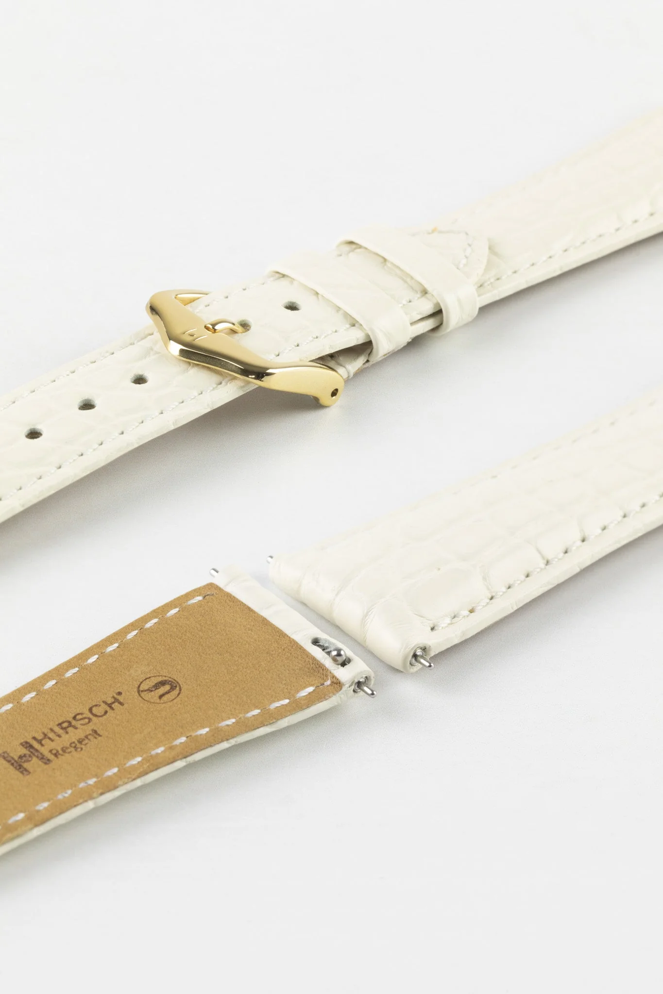 Hirsch REGENT Genuine Alligator Leather Watch Strap in WHITE - Image 8