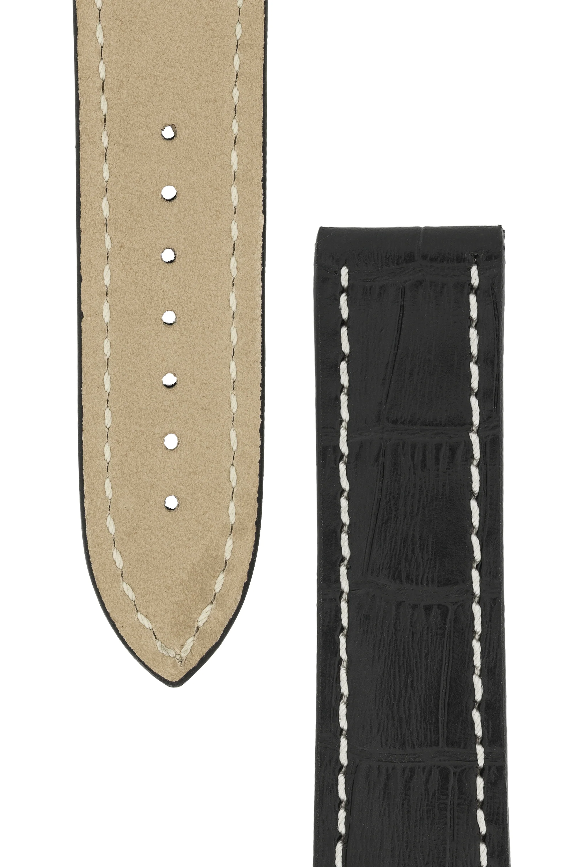 Omega-Style Alligator Embossed Leather Deployment Watch Strap in BLACK - Image 3